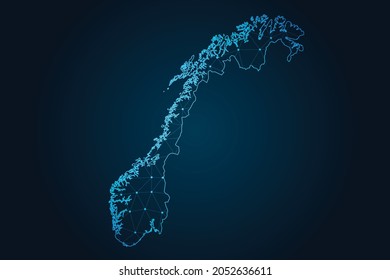 norway map , Abstract mash line and point scales on dark background for your web site design map logo, app, ui,Travel. Vector illustration eps 10.