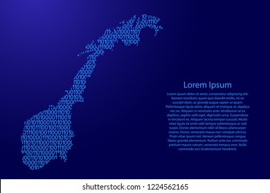Norway map abstract schematic from blue ones and zeros binary digital code with space stars for banner, poster, greeting card. Vector illustration.