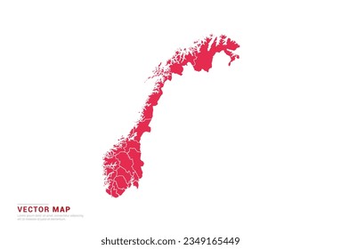 Mapa de Noruega - estilo abstracto rojo aislado en fondo blanco para infografía, vector de diseño.