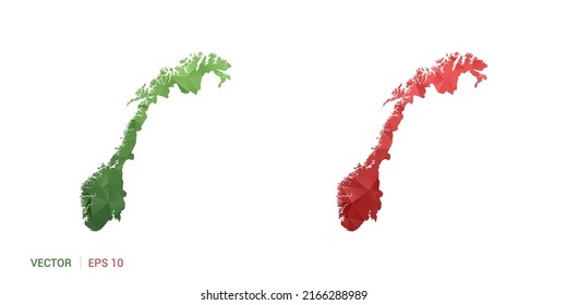 Norway map of abstract vector polygon set couple color green and red.