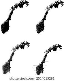 MAPA DA NORUEGA com as suas divisões administrativas e regiões