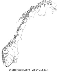 MAPA DA NORUEGA com as suas divisões administrativas e regiões