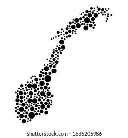 Norway map from black circles of different diameters or spots, blotches, abstract concept geometric shape. Vector illustration.