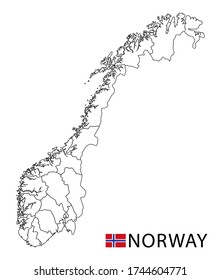 Norway map, black and white detailed outline regions of the country. Vector illustration