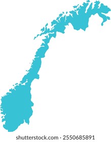 Mapa da Noruega em Azul, Fronteira do País, Mapa da Noruega, Linha de fronteira da Noruega, Mapa Geográfico