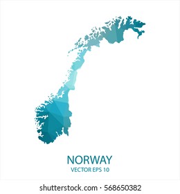 Norway map - blue geometric rumpled triangular low poly style gradient graphic background , polygonal design for your . Vector illustration eps 10.