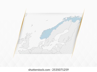 Mapa da Noruega em Azul com sotaques dourados emoldurados. Mapa Vetorial da Noruega. Ilustração de vetor.