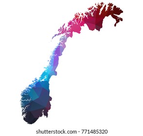 norway map. Blue and Red polygonal shape vector illustration on white background. Vector illustration eps 10.
