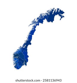 Norway map with border highlighted regions, states, isolated on white background. Template map of Norway. Detailed vector illustration.