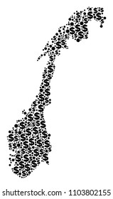 Norway map collage of dollar signs and spheric points in various sizes. Abstract vector treasury and GDP Norway map. Money signs and circle dots are composed into geographic plan design concept.