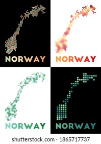 Norway map. Collection of map of Norway in dotted style. Borders of the country filled with rectangles for your design. Vector illustration.