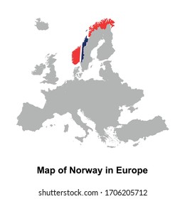 Mapa noruego coloreado con colores de bandera en Europa ilustración vectorial aislada
