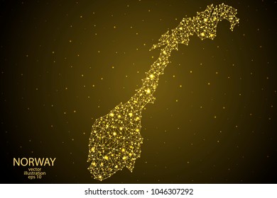 Norway map consisting of 3D triangles, lines, points and connections. Vector illustration of EPS 10.