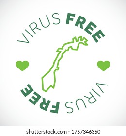 Norway map cornavirus free zone. Virus clear area.