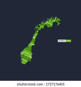 Norway. Map of the country with a football field. Vector football illustration.