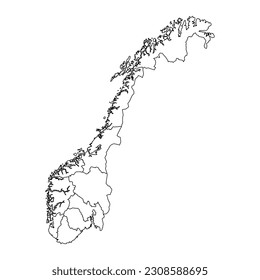 Norway map with county. Vector illustration.