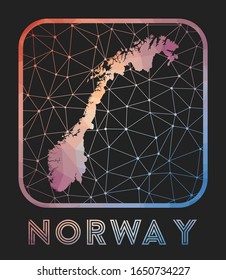 Norway map design. Vector low poly map of the country. Norway icon in geometric style. The country shape with polygnal gradient and mesh on dark background.