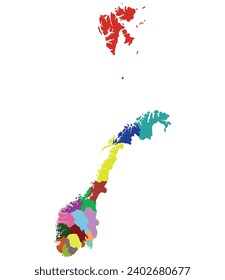 Mapa de Noruega. Mapa de Noruega dividido en regiones administrativas 