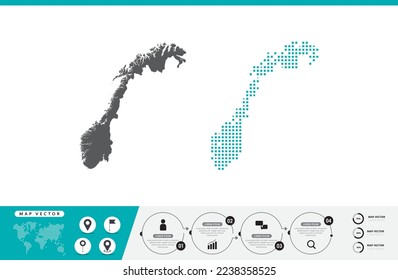 Norway map of dots gray and green for presentation. Set couple pixel creative concept for infographic.