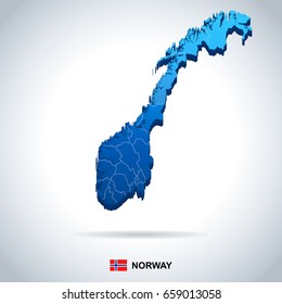 Norway map and flag - highly detailed vector illustration