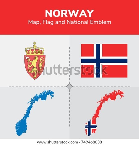 Norway Map, Flag and National Emblem 