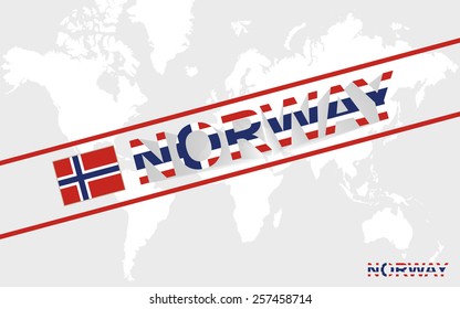 Norway map flag and text illustration, on world map