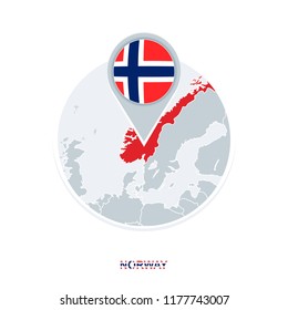 Norway Map And Flag, Vector Map Icon With Highlighted Norway