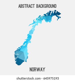 Norway map in geometric polygonal,mosaic style in blue shades.Abstract tessellation,modern design background,low poly. Vector illustration.