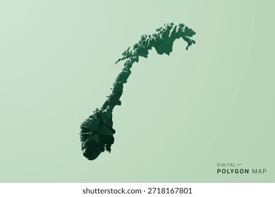 Mapa da Noruega - Ilustração de Vetor Estilo Polígono Verde, Design Geométrico de Poli Baixo com Silhueta Limpa no Fundo verde macio.