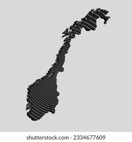 Mapa noruego de líneas grises en segundo plano - señal de internet. Plantilla Europa país para patrones, diseño, ilustración o infografía. Concepto digital con señal de internet del mapa vectorial Noruega