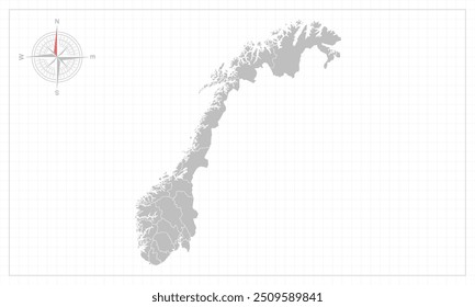 Norwegen Karte mit grauem Stil und Compas Element.