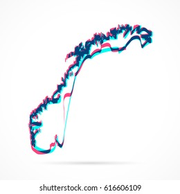 Norway Map hand drawn with blue and pink highlighters, isolated on a blank background.
Vector illustration, easy to edit, manipulate, resize or colorize.