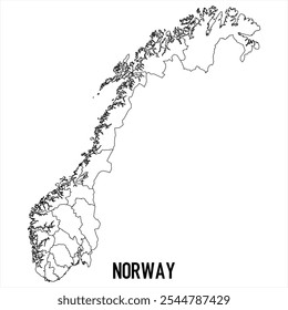 Icono de mapa de Noruega aislado sobre fondo blanco. Mapa de esquema. Icono de línea simple. Ilustración vectorial