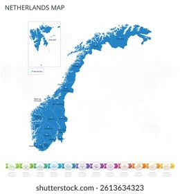Norway Map - Infographic detailed map with regions and cities of the country. Vector illustration EPS10.