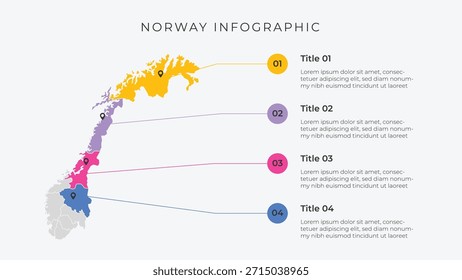 Norwegen Karte Infografik Vorlage mit 4 Optionen. Norwegen politische Karte Infografik für die Präsentation.