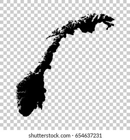 Norway map isolated on transparent background. Black map for your design. Vector illustration, easy to edit.