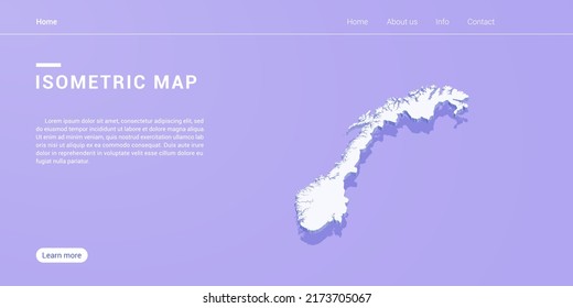 Norway map of isometric purple vector illustration. Web banner layout template.