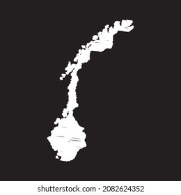 Norway map line Icon design, white chalk. Draw a picture on the blackboard.