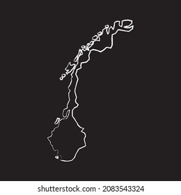 Norway map line Icon design, white chalk. Draw a picture on the blackboard.