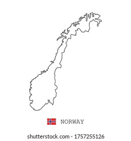 Norway map line, linear thin vector simple and flag. Black on white background