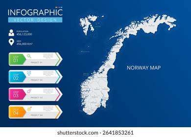 Norway map with location pointer marks. High detailed country map with division, cities and capital infographic template. Vector illustration EPS10