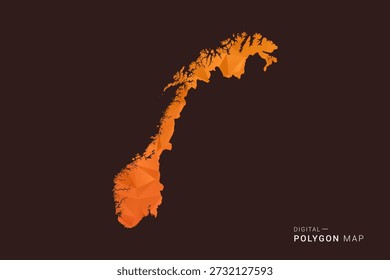 Norwegen Karte - Low-Poly-Polygon-Vektor, geometrische dreieckige Silhouette in Orange und dunklen Brauntönen, sauber modernen Infografik-Stil, isolierter Hintergrund.