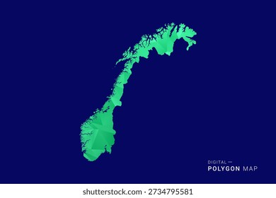 Norwegen Karte - Low-Poly-Polygon-Vektor, geometrische dreieckige Silhouette in Grün-und Blautönen, sauber modernen Stil, isolierter Hintergrund für die Infografik verwenden.
