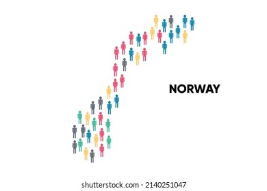 Norway Map made by a group of people, Population. Globalization. People from different countries