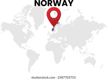 Norway map on transparent background. Norway map with country highlighted with location symbol. Vector illustration of Norway map with pin location.