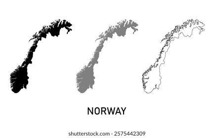 norway map in outline style, black color , gray color