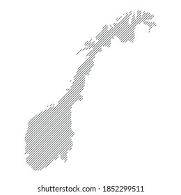 Norway map from pattern of black slanted parallel lines. Vector illustration.