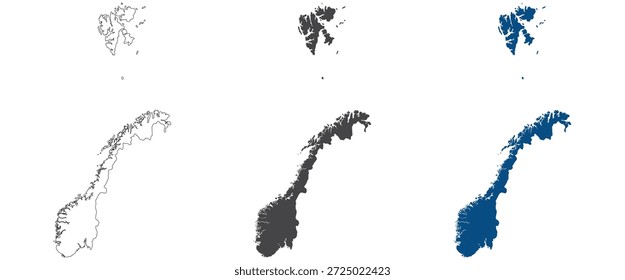Conjunto de planícies do mapa da Noruega. Mapa da Noruega em branco.
