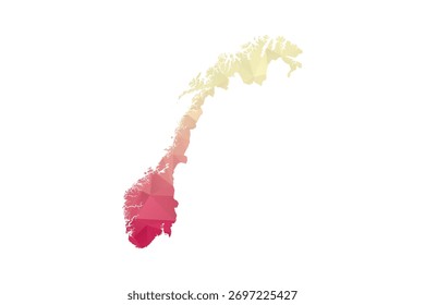 Mapa da Noruega - Ilustração do vetor estilo polígono em gradiente de pêssego e rosa, baixo projeto geométrico poly, isolado no fundo branco para infográficos e projetos.
