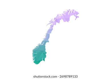 Norway Map Polygon Style Vector Illustration in Purple and Cyan Gradient, Low Poly Geometric Design, Isolated on White Background for Infographics and Projects.